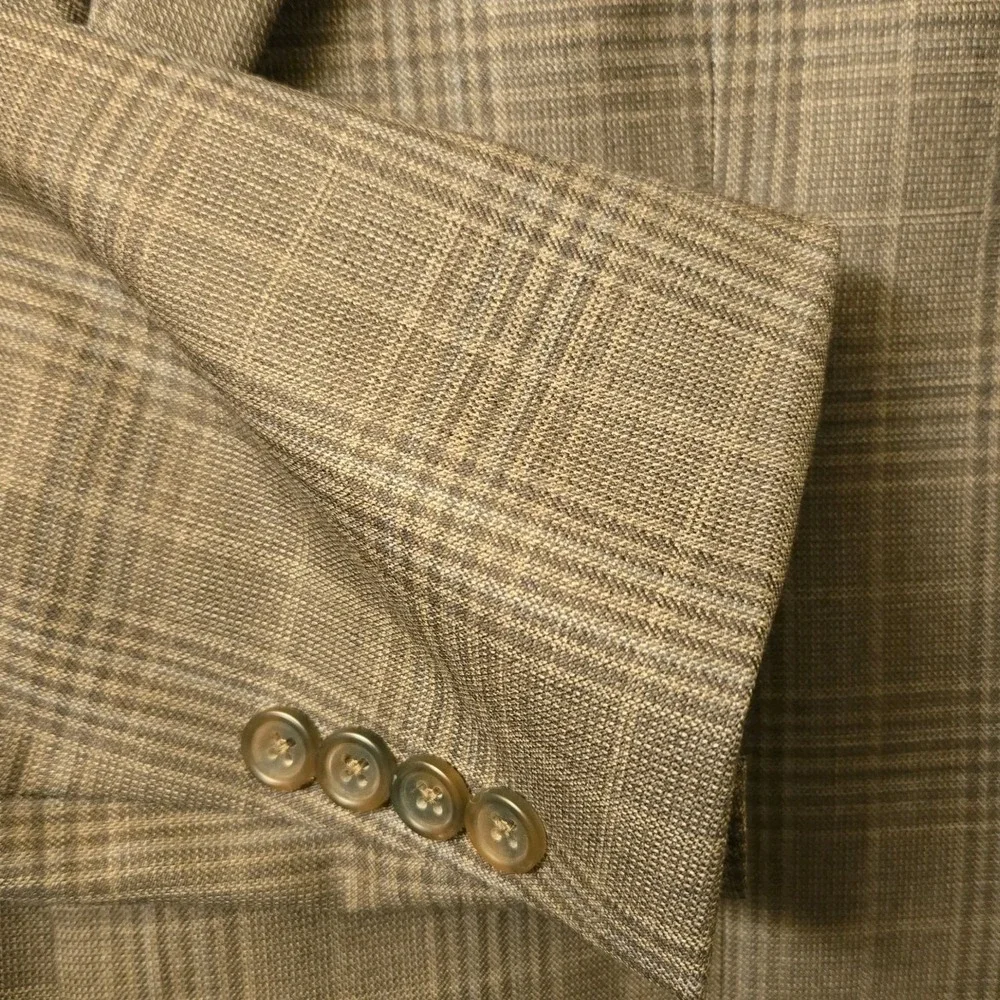 Mens Pronto Uomo Wool Blazer 40 Long Brown Plaid Suit‎ Jacket Two Button *Flaw*